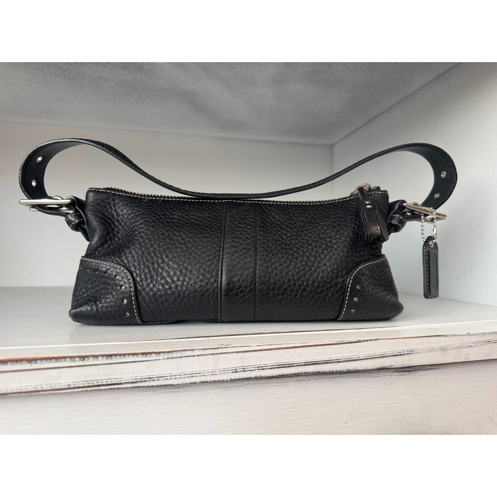 Vintage Y2K Coach Hamptons Black Leather Baguette Shoulder Bag Purse Hang Tag